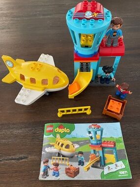 Lego Duplo Yellow Airplane & Blue-Red Control Tower Playset